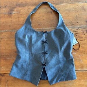 ZARA Gray Halter Neck Corset Top with Bow Details